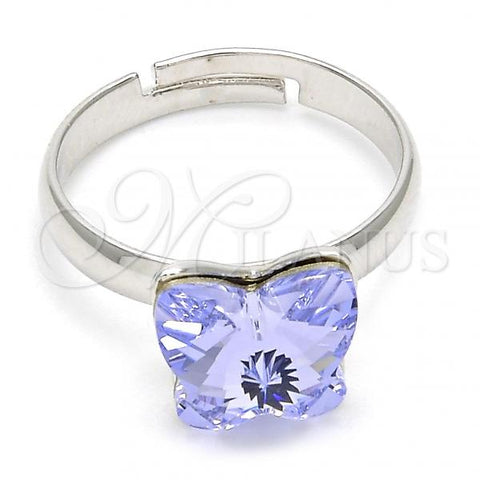 Rhodium Plated Multi Stone Ring, Butterfly Design, with Provence Lavander Swarovski Crystals, Polished, Rhodium Finish, 01.239.0007 (One size fits all)