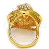Oro Laminado Multi Stone Ring, Gold Filled Style Greek Key and Heart Design, with White Crystal, Polished, Golden Finish, 01.241.0012.08 (Size 8)