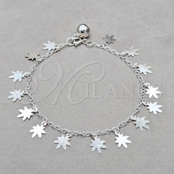 Sterling Silver Fancy Bracelet, Flower Design, Polished, Silver Finish, 03.409.0137.07