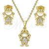 Oro Laminado Earring and Pendant Adult Set, Gold Filled Style Little Girl Design, with White Micro Pave, Polished, Golden Finish, 10.210.0151