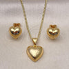 Oro Laminado Earring and Pendant Adult Set, Gold Filled Style Heart Design, Polished, Golden Finish, 10.342.0181