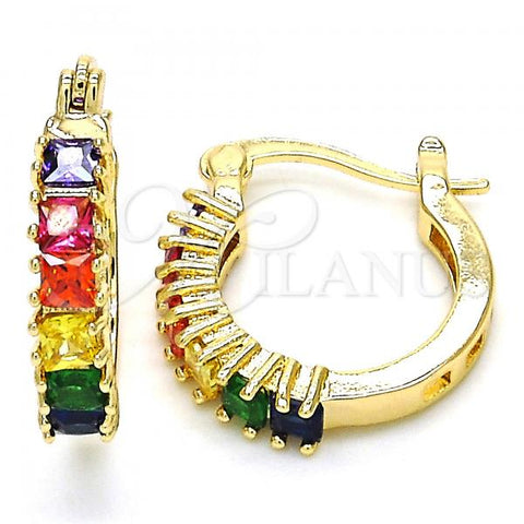 Oro Laminado Small Hoop, Gold Filled Style with Multicolor Cubic Zirconia, Polished, Golden Finish, 02.210.0280.4.15