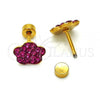 Stainless Steel Stud Earring, Flower Design, with Ruby Crystal, Polished, Golden Finish, 02.271.0020
