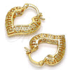 Oro Laminado Small Hoop, Gold Filled Style Greek Key and Heart Design, Polished, Golden Finish, 02.170.0112.25
