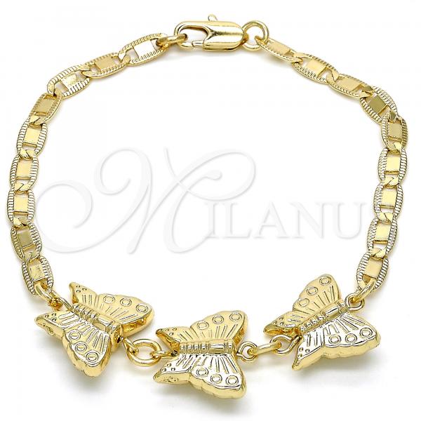 Oro Laminado Fancy Bracelet, Gold Filled Style Butterfly Design, Polished, Golden Finish, 03.63.1887.08