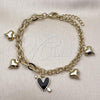 Oro Laminado Charm Bracelet, Gold Filled Style Heart Design, Black Enamel Finish, Golden Finish, 03.213.0320.07