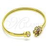 Oro Laminado Individual Bangle, Gold Filled Style Flower Design, with Multicolor Cubic Zirconia, Polished, Golden Finish, 07.381.0018