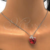 Rhodium Plated Pendant Necklace, Heart and Bow Design, with Padparadscha Swarovski Crystals and White Micro Pave, Polished, Rhodium Finish, 04.239.0007.3.16