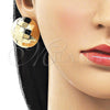 Oro Laminado Stud Earring, Gold Filled Style Hollow and Disco Design, Polished, Golden Finish, 02.411.0044