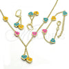 Oro Laminado Earring and Pendant Children Set, Gold Filled Style Heart Design, with White Crystal, Multicolor Enamel Finish, Golden Finish, 06.60.0003.4
