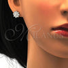 Sterling Silver Earring and Pendant Adult Set, Flower Design, with White Micro Pave, Polished, Rhodium Finish, 10.174.0208