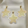 Oro Laminado Earring and Pendant Adult Set, Gold Filled Style Flower Design, Tricolor, 5.044.001