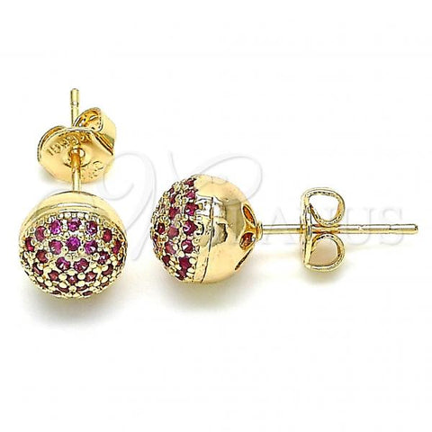 Oro Laminado Stud Earring, Gold Filled Style with Ruby Micro Pave, Polished, Golden Finish, 02.156.0424.2