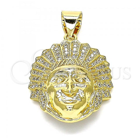 Oro Laminado Fancy Pendant, Gold Filled Style with White Micro Pave, Polished, Golden Finish, 05.342.0052