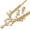 Oro Laminado Necklace and Earring, Gold Filled Style Teardrop Design, with White Cubic Zirconia, Polished, Golden Finish, 06.221.0005