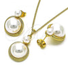 Oro Laminado Earring and Pendant Adult Set, Gold Filled Style with Ivory Pearl, Polished, Golden Finish, 10.379.0041