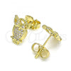 Oro Laminado Stud Earring, Gold Filled Style Owl Design, with White Micro Pave, Polished, Golden Finish, 02.156.0546