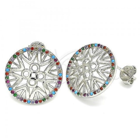 Rhodium Plated Stud Earring, with Multicolor Micro Pave, Polished, Rhodium Finish, 02.233.0018.3