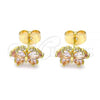 Oro Laminado Stud Earring, Gold Filled Style Butterfly Design, with Pink and White Cubic Zirconia, Polished, Golden Finish, 02.310.0064.1