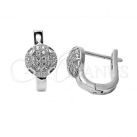 Sterling Silver Huggie Hoop, Ball Design, with White Micro Pave, Rhodium Finish, 02.186.0009