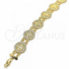 Oro Laminado Fancy Bracelet, Gold Filled Style San Benito Design, with White Crystal, Polished, Golden Finish, 03.351.0063.08