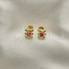 Oro Laminado Stud Earring, Gold Filled Style Teddy Bear Design, with Pink Cubic Zirconia, Polished, Golden Finish, 02.09.0204