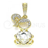 Oro Laminado Fancy Pendant, Gold Filled Style Little Girl and Heart Design, with White Crystal, Polished, Golden Finish, 05.380.0113