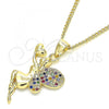 Oro Laminado Pendant Necklace, Gold Filled Style Angel and Heart Design, with Multicolor Micro Pave, Polished, Golden Finish, 04.156.0322.3.20