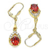 Oro Laminado Long Earring, Gold Filled Style Teardrop Design, with Garnet and White Cubic Zirconia, Polished, Golden Finish, 02.387.0058