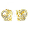 Oro Laminado Stud Earring, Gold Filled Style Butterfly Design, with White Micro Pave, Polished, Golden Finish, 02.94.0126