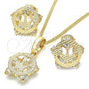 Oro Laminado Earring and Pendant Adult Set, Gold Filled Style Crown Design, with White Cubic Zirconia, Polished, Golden Finish, 10.106.0017