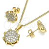 Oro Laminado Earring and Pendant Adult Set, Gold Filled Style with White Micro Pave, Polished, Golden Finish, 10.344.0012