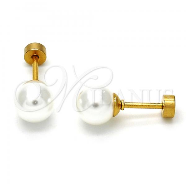 Stainless Steel Stud Earring, with Ivory Pearl, Polished, Golden Finish, 02.271.0014