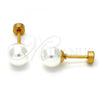 Stainless Steel Stud Earring, with Ivory Pearl, Polished, Golden Finish, 02.271.0014