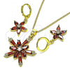 Oro Laminado Earring and Pendant Adult Set, Gold Filled Style Flower and Star Design, with Garnet and White Cubic Zirconia, Polished, Golden Finish, 10.316.0064.1