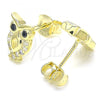 Sterling Silver Stud Earring, Owl Design, with Black and White Cubic Zirconia, Polished, Golden Finish, 02.336.0124.2
