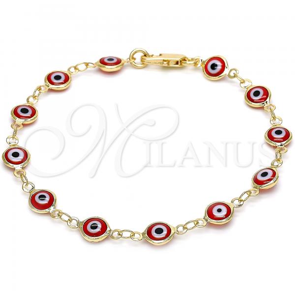 Oro Laminado Fancy Bracelet, Gold Filled Style Evil Eye Design, Red Resin Finish, Golden Finish, 5.039.006.08
