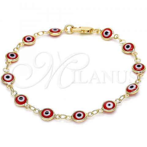 Oro Laminado Fancy Bracelet, Gold Filled Style Evil Eye Design, Red Resin Finish, Golden Finish, 5.039.006.08
