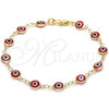 Oro Laminado Fancy Bracelet, Gold Filled Style Evil Eye Design, Red Resin Finish, Golden Finish, 5.039.006.08