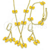 Oro Laminado Earring and Pendant Children Set, Gold Filled Style Butterfly Design, with White Crystal, Yellow Enamel Finish, Golden Finish, 06.60.0004.2