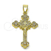 Oro Laminado Religious Pendant, Gold Filled Style Cross Design, with White Cubic Zirconia, Polished, Golden Finish, 05.213.0153