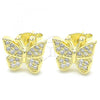 Sterling Silver Stud Earring, Butterfly Design, with White Micro Pave, Polished, Golden Finish, 02.336.0125.2