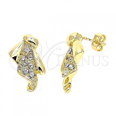 Oro Laminado Stud Earring, Gold Filled Style Bird Design, with White Crystal, Polished, Golden Finish, 02.59.0040