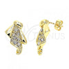 Oro Laminado Stud Earring, Gold Filled Style Bird Design, with White Crystal, Polished, Golden Finish, 02.59.0040