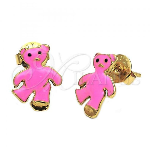 Oro Laminado Stud Earring, Gold Filled Style Teddy Bear Design, Pink Enamel Finish, Golden Finish, 02.64.0330 *PROMO*