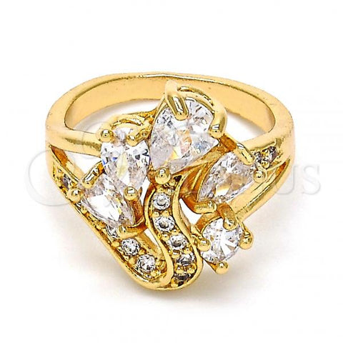 Oro Laminado Multi Stone Ring, Gold Filled Style Teardrop Design, with White Cubic Zirconia, Polished, Golden Finish, 01.210.0023.09 (Size 9)