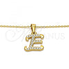 Stainless Steel Pendant Necklace, Initials and Rolo Design, with White Crystal, Polished, Golden Finish, 04.238.0004.18