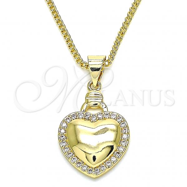 Oro Laminado Pendant Necklace, Gold Filled Style Heart Design, with White Micro Pave, Polished, Golden Finish, 04.156.0320.20