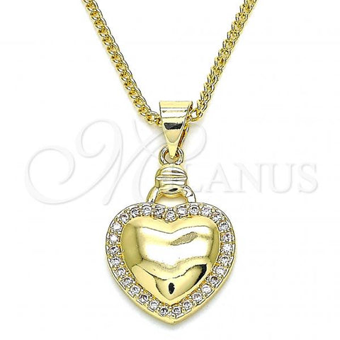 Oro Laminado Pendant Necklace, Gold Filled Style Heart Design, with White Micro Pave, Polished, Golden Finish, 04.156.0320.20