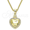 Oro Laminado Pendant Necklace, Gold Filled Style Heart Design, with White Micro Pave, Polished, Golden Finish, 04.156.0320.20